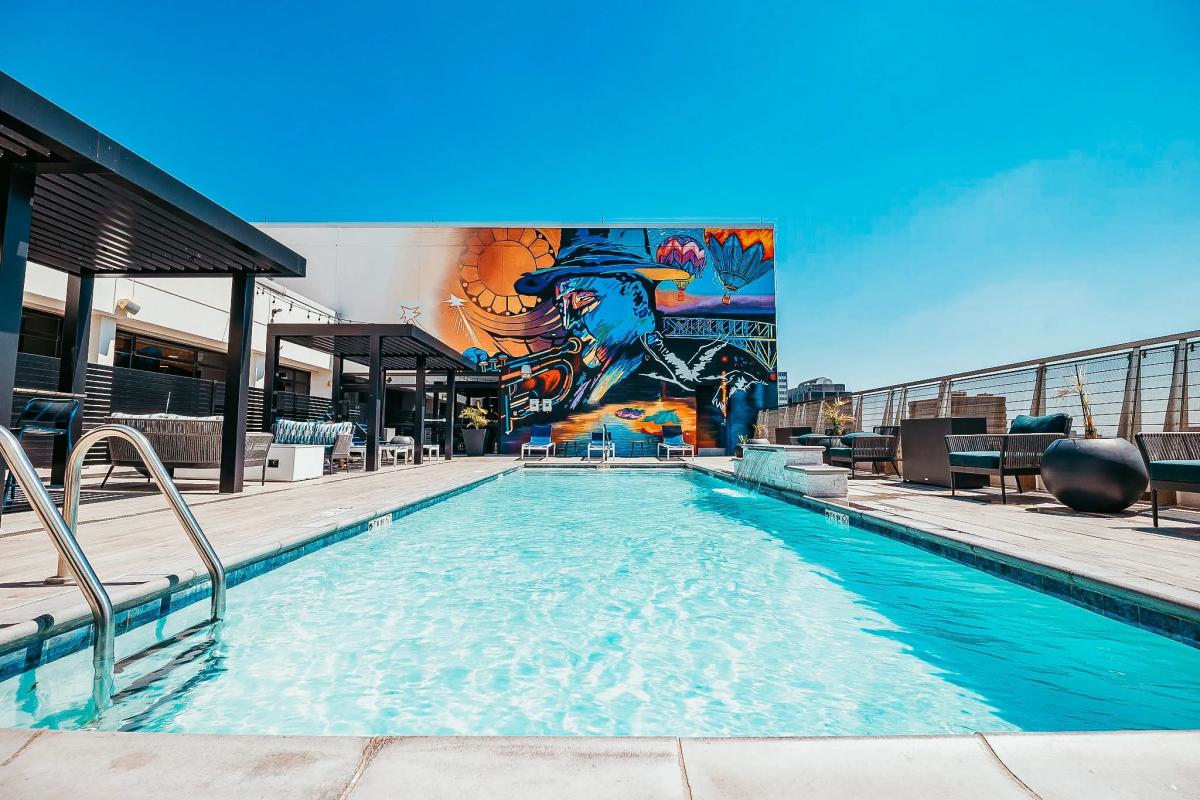 Hilton pool with mural