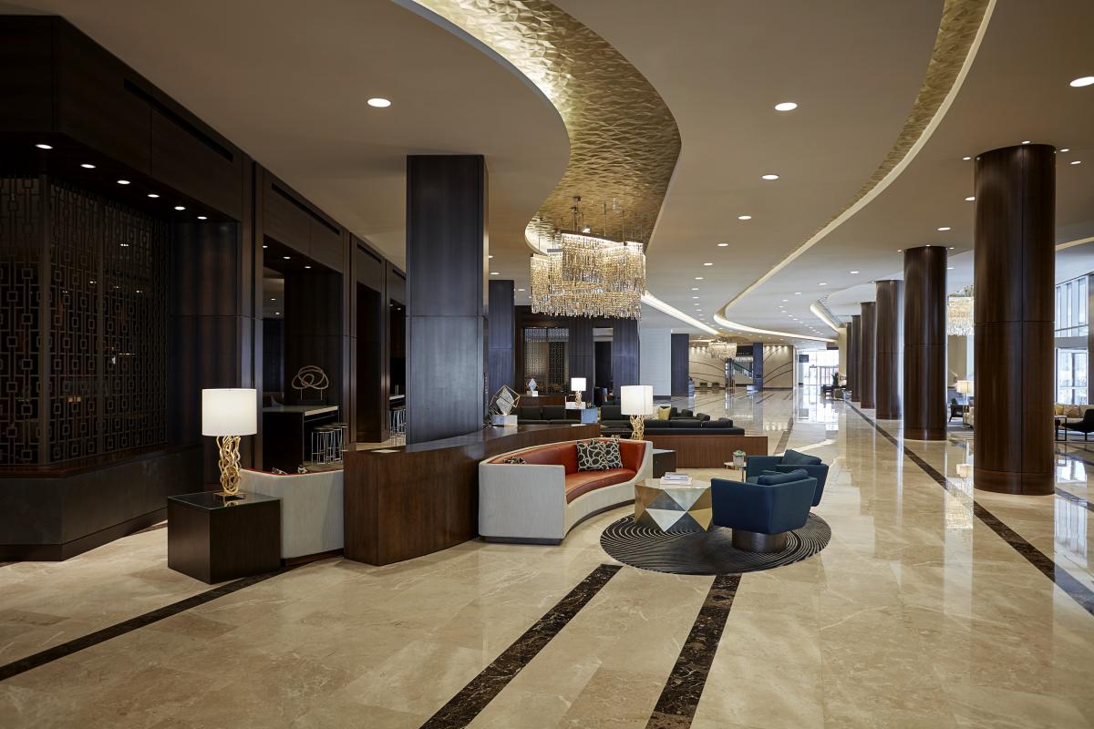 hotel lobby of Marriott Marquis Houston hotel