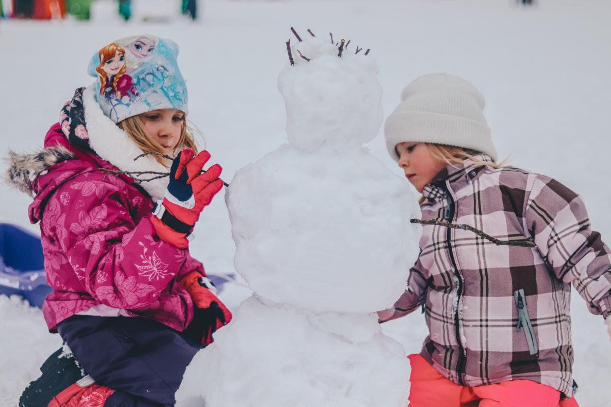 Kids making a snow man in winter | Stock Image - DTN Blog
