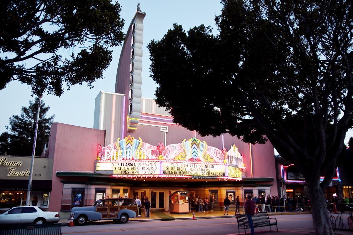 People Out Front At The Fremont Theater in San Luis Obispo, CA