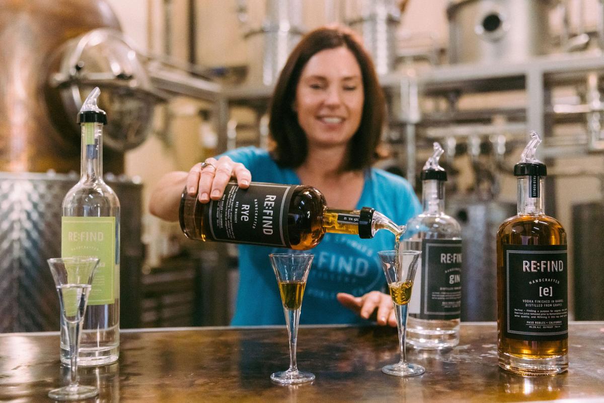 whiskey pouring at RE:Find Distillery in Paso Robles