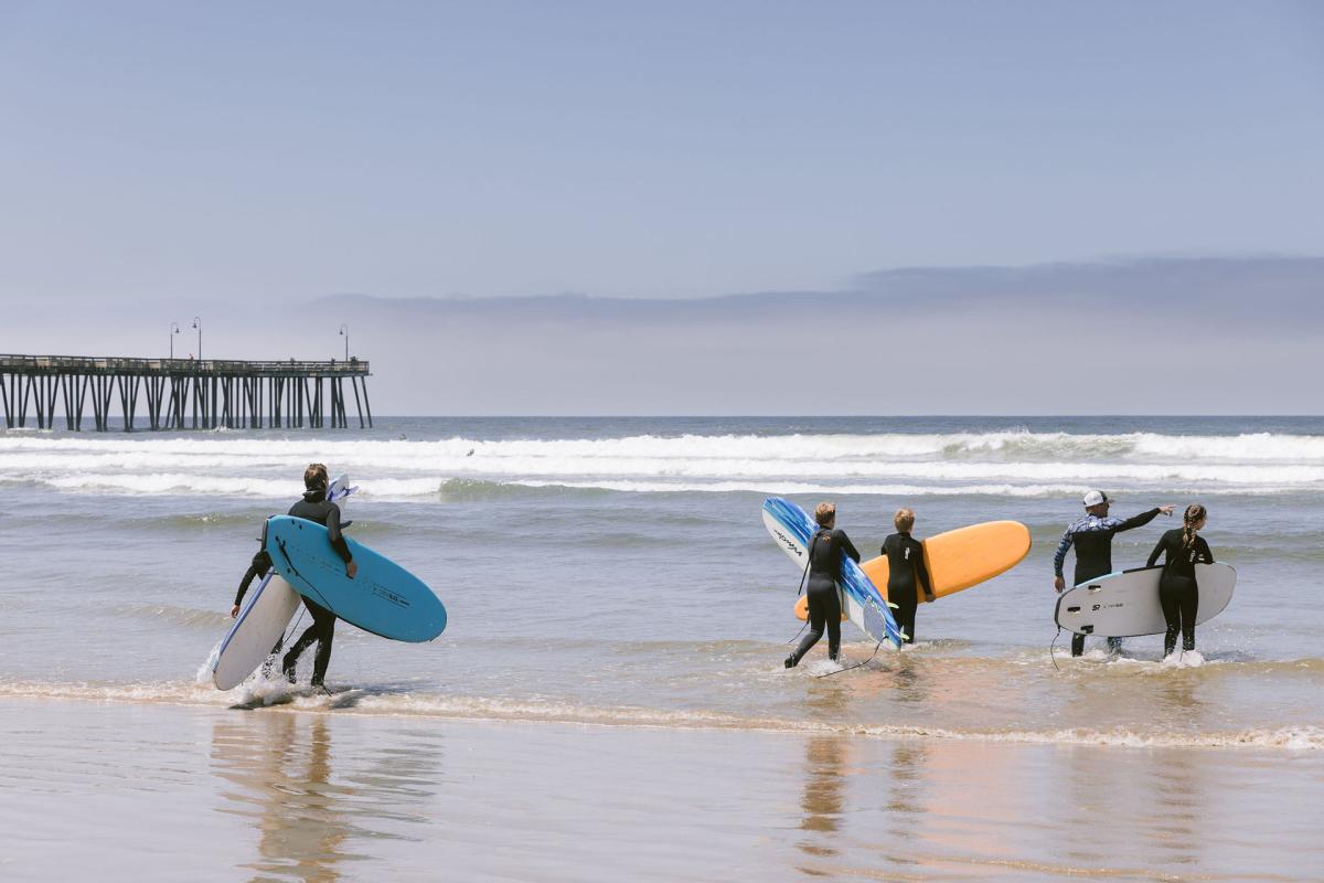 group surf lesson taking place in Pismo Beach