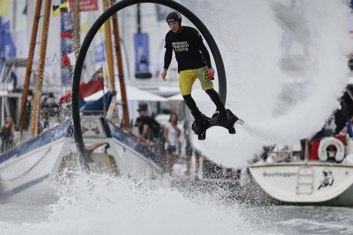 Man on water jet pack at Southampton International Boat Show