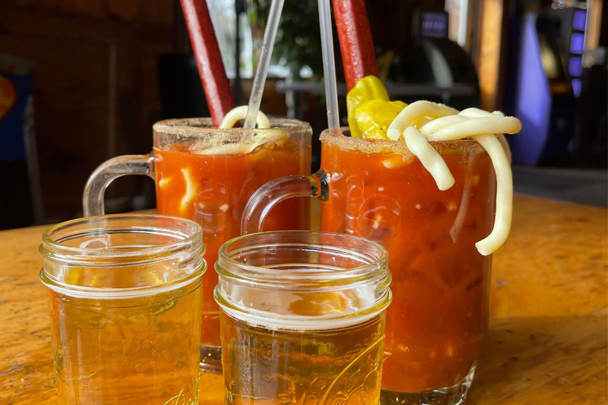 Grab a delicious Wisconsin classic, a bloody mary, from Rusty's Backwater Saloon.