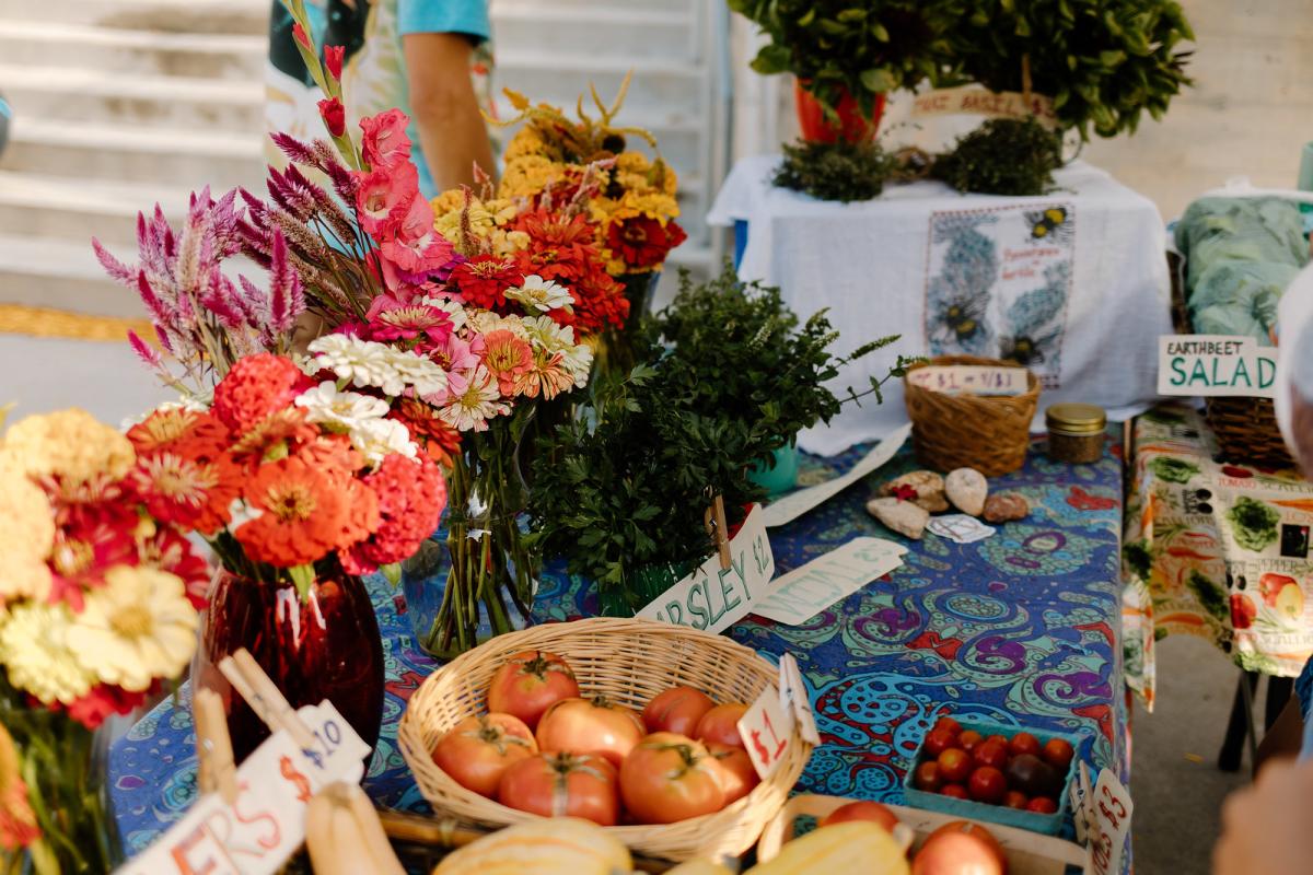 Flowers and vegetables at the Farmers Market of the Ozarks