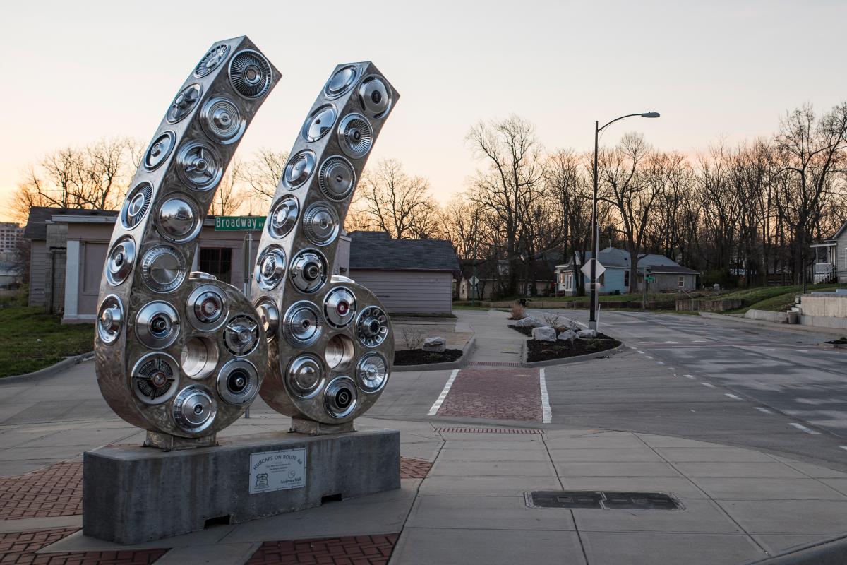 Hubcaps on Route 66 Sculpture