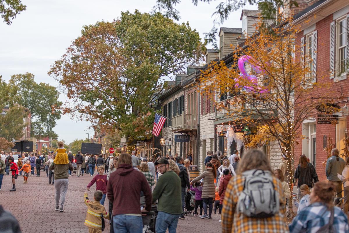 A crowd on Historic Main Street during Legends & Lanterns in St. Charles, MO.