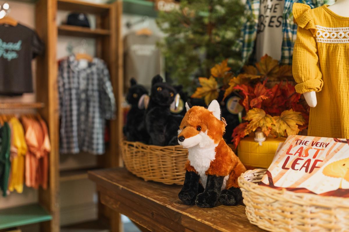 A fox stuffed animal and other gifts at Happy Camper in St. Charles, Missouri.