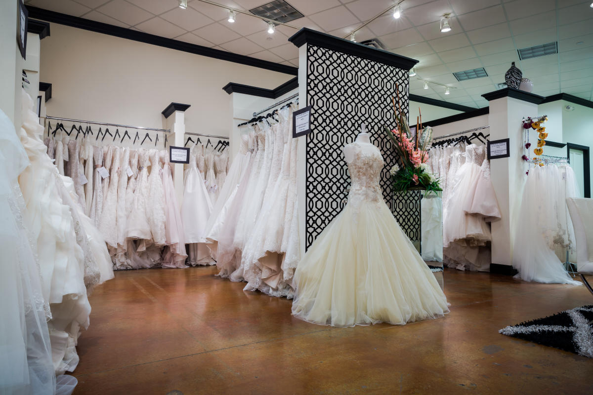 Rows of dresses at La Reve Bridal Couture.