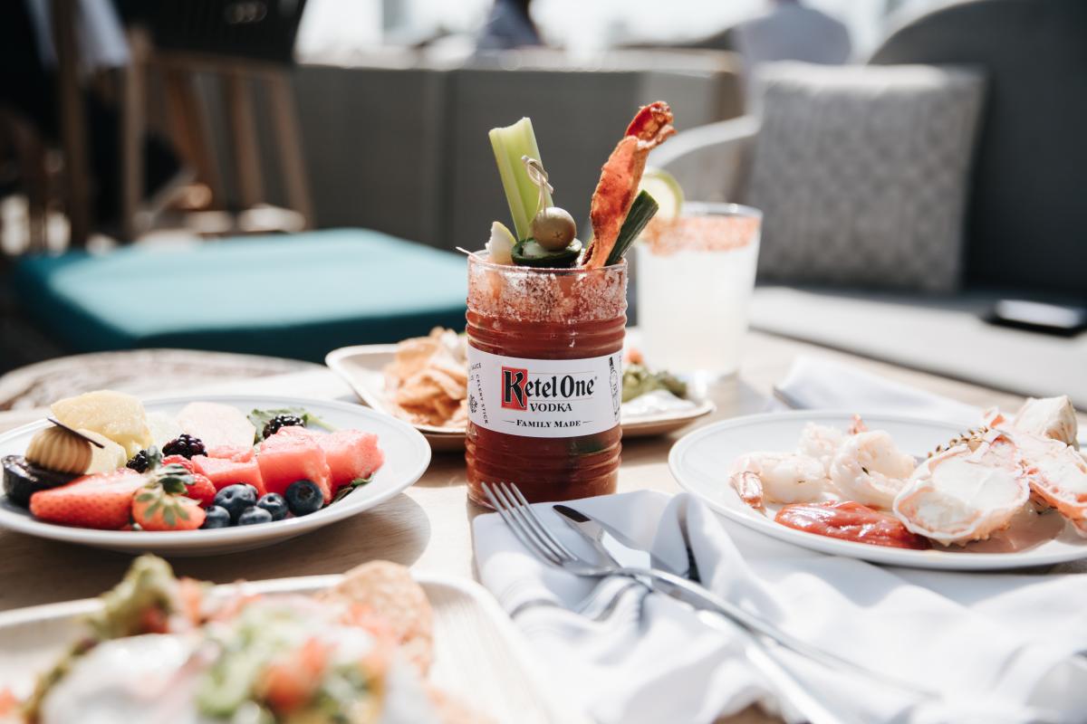 Tanner's Bloody Mary with breakfast items around it