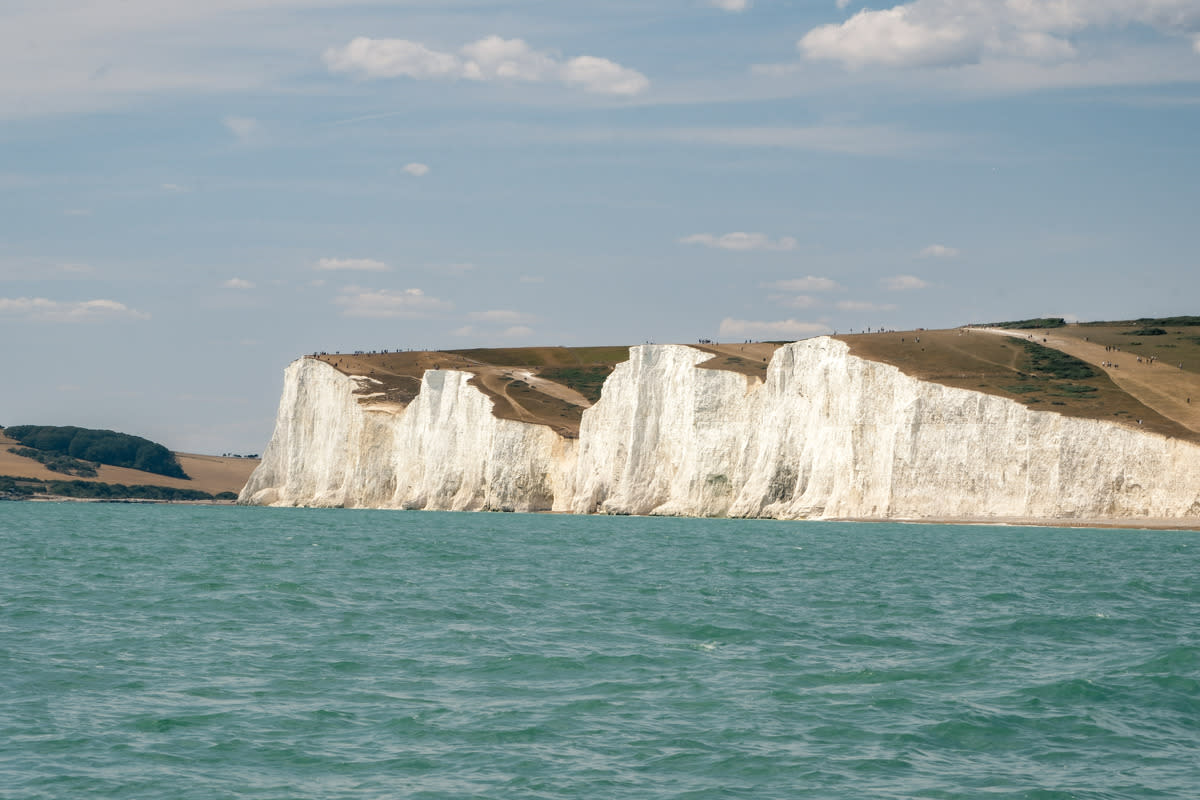 white chalk Seven Sisters Cliffs as seen from the sea
