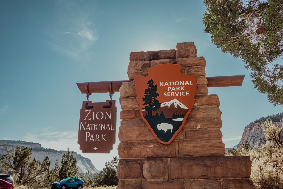 A National Park Service sign at Zion National Park in Utah.