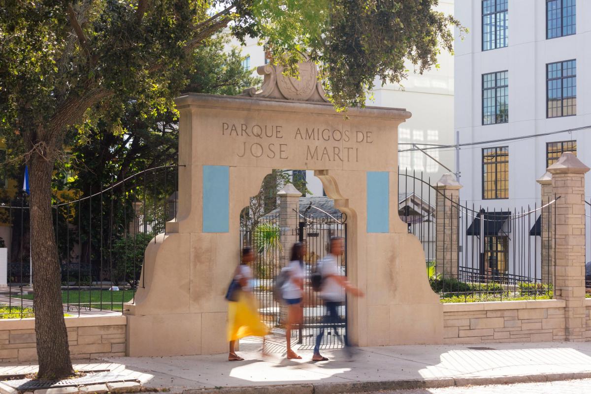 family walking out of the gates at Jose Marti Park