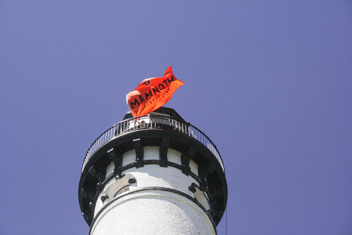 South Manitou Island Lighthouse with Mammoth flag
