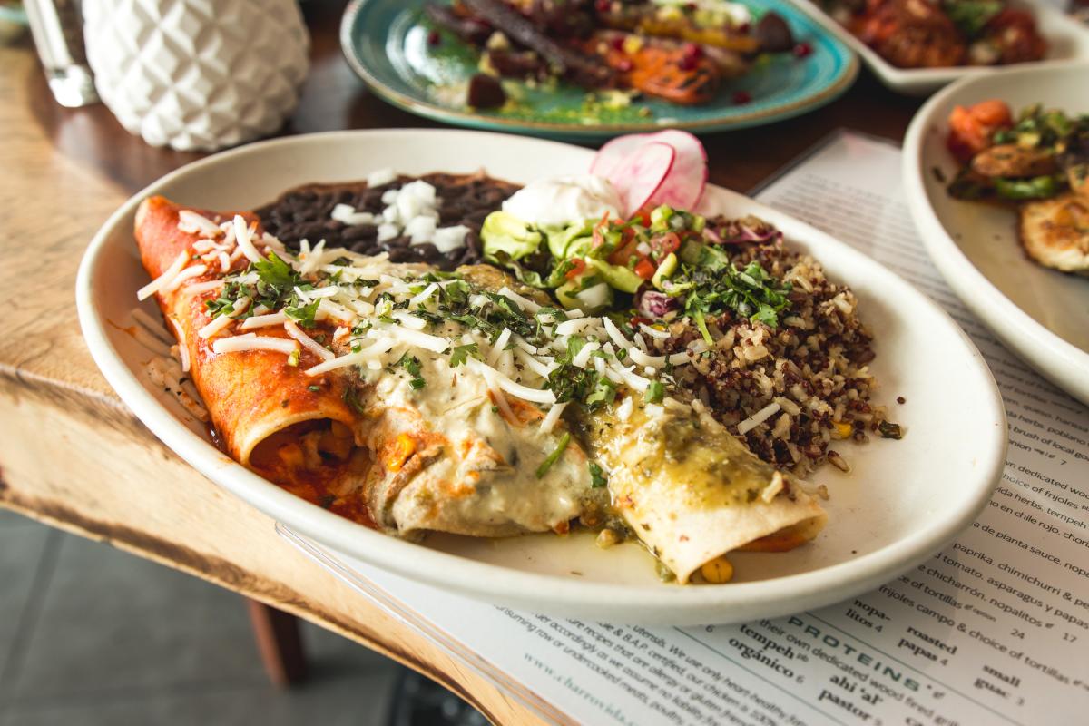 Close up of a plate of enchiladas from CharroVida