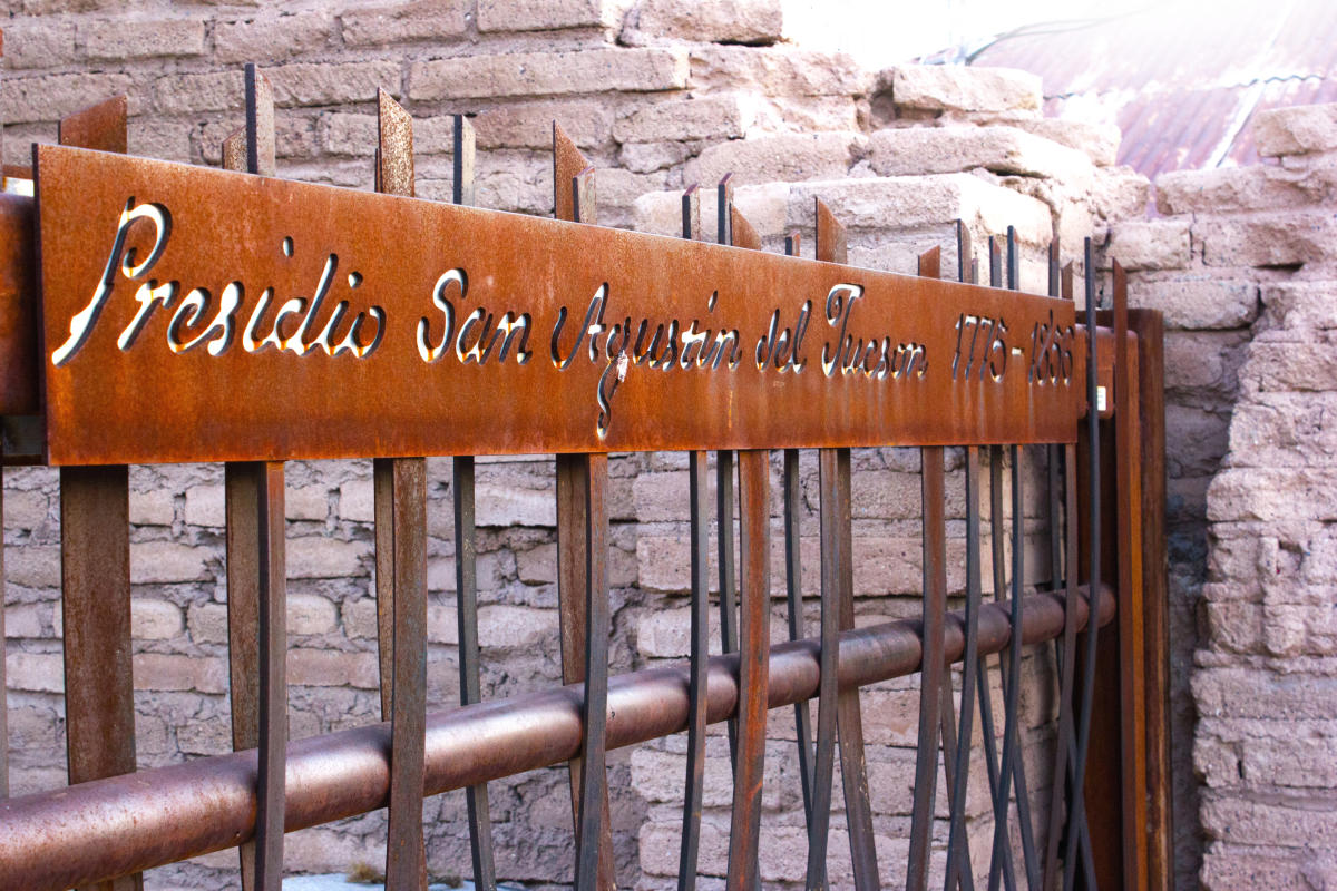 Iron Gate that reads "Presidio San Agustin del Tucson 1775-1856"