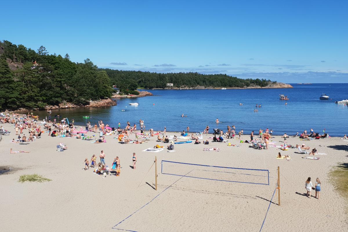 Strand på Moysand familiecamping i Grimstad