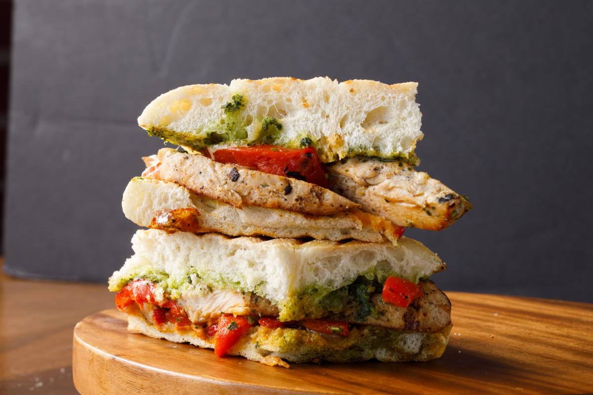 The Chicken Pesto Sandwich is served at Moka's Cafe