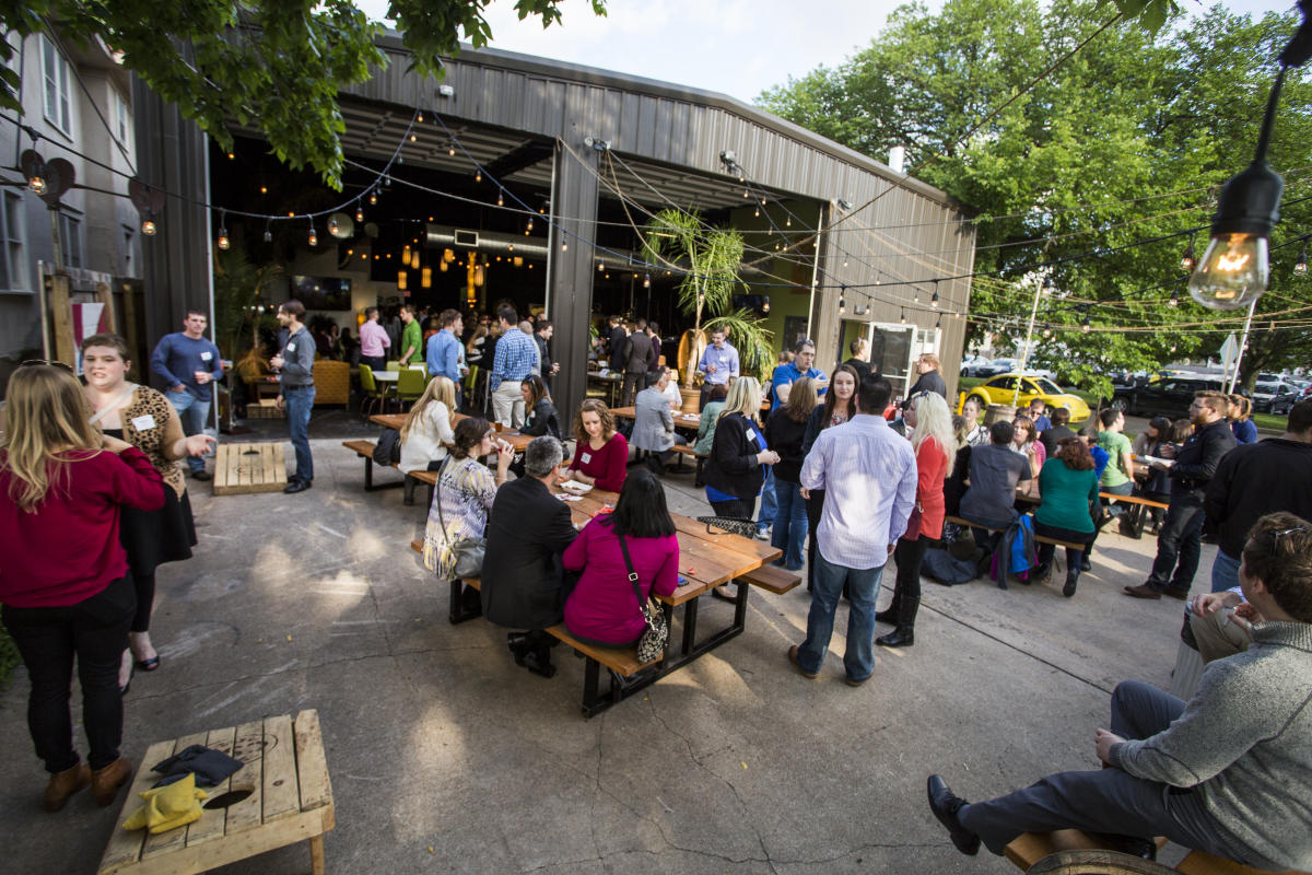 Patrons sip on craft beer on the outdoor patio at Central Standard Brewing Co.