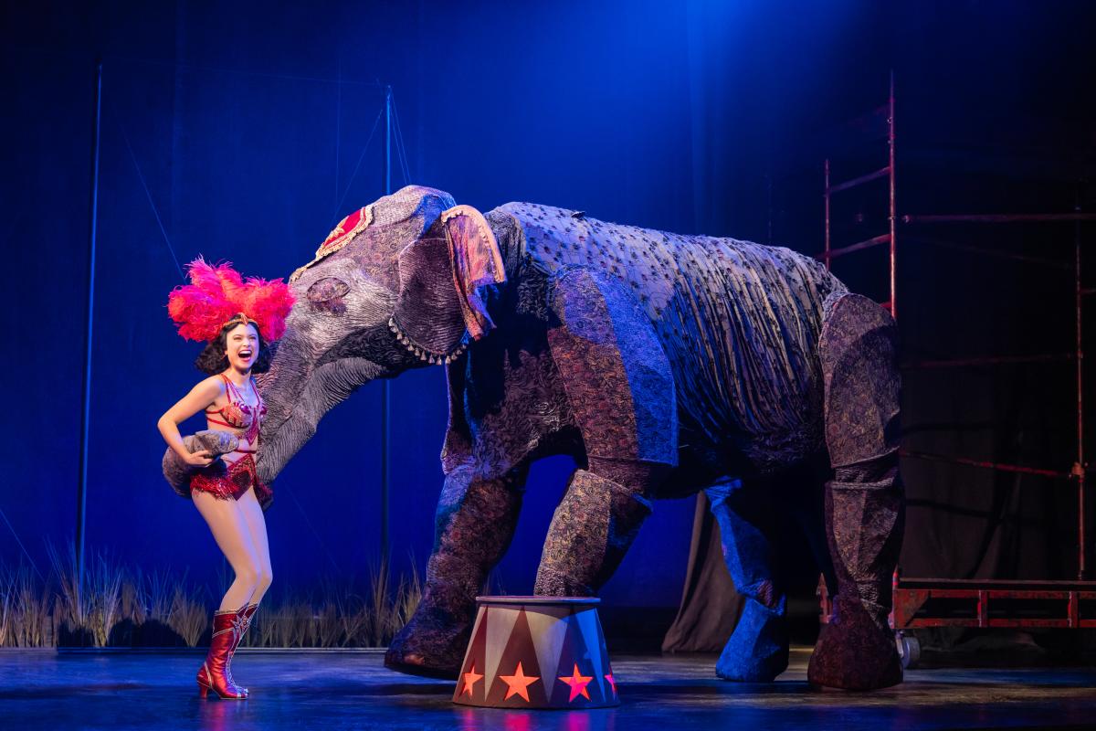 A female performer performs during a scene of "Water for Elephants"
