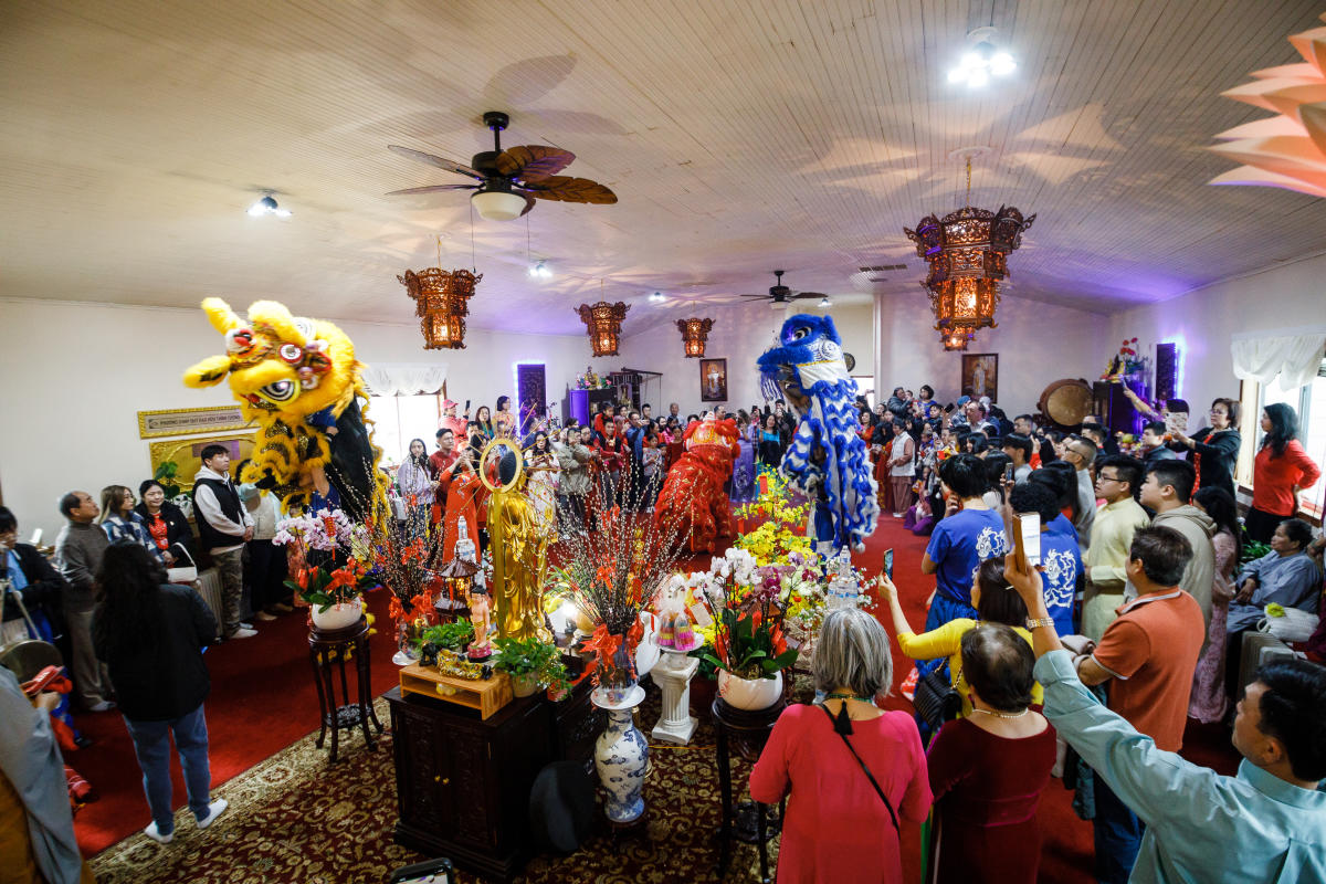 People gather to celebrate the Lunar New year during a Lunar New Year festival