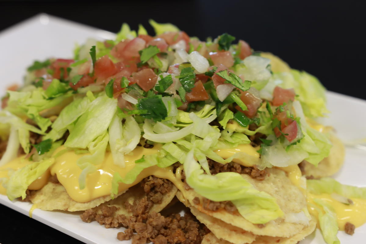 A photo of the loaded nachos at Riverfront Stadium