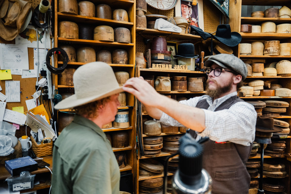 Custom hat fitting at Hatman Jack's