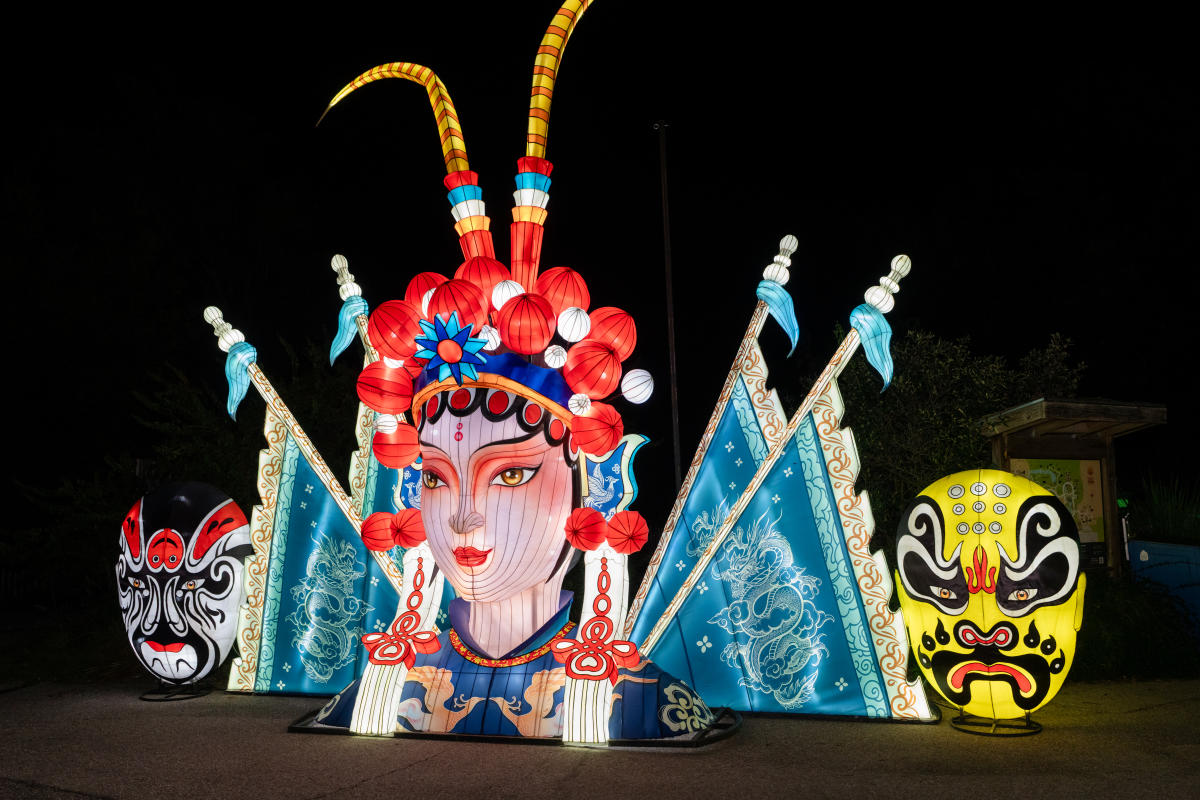 Asian lanterns are lit during Wild Lights at Sedgwick County Zoo.