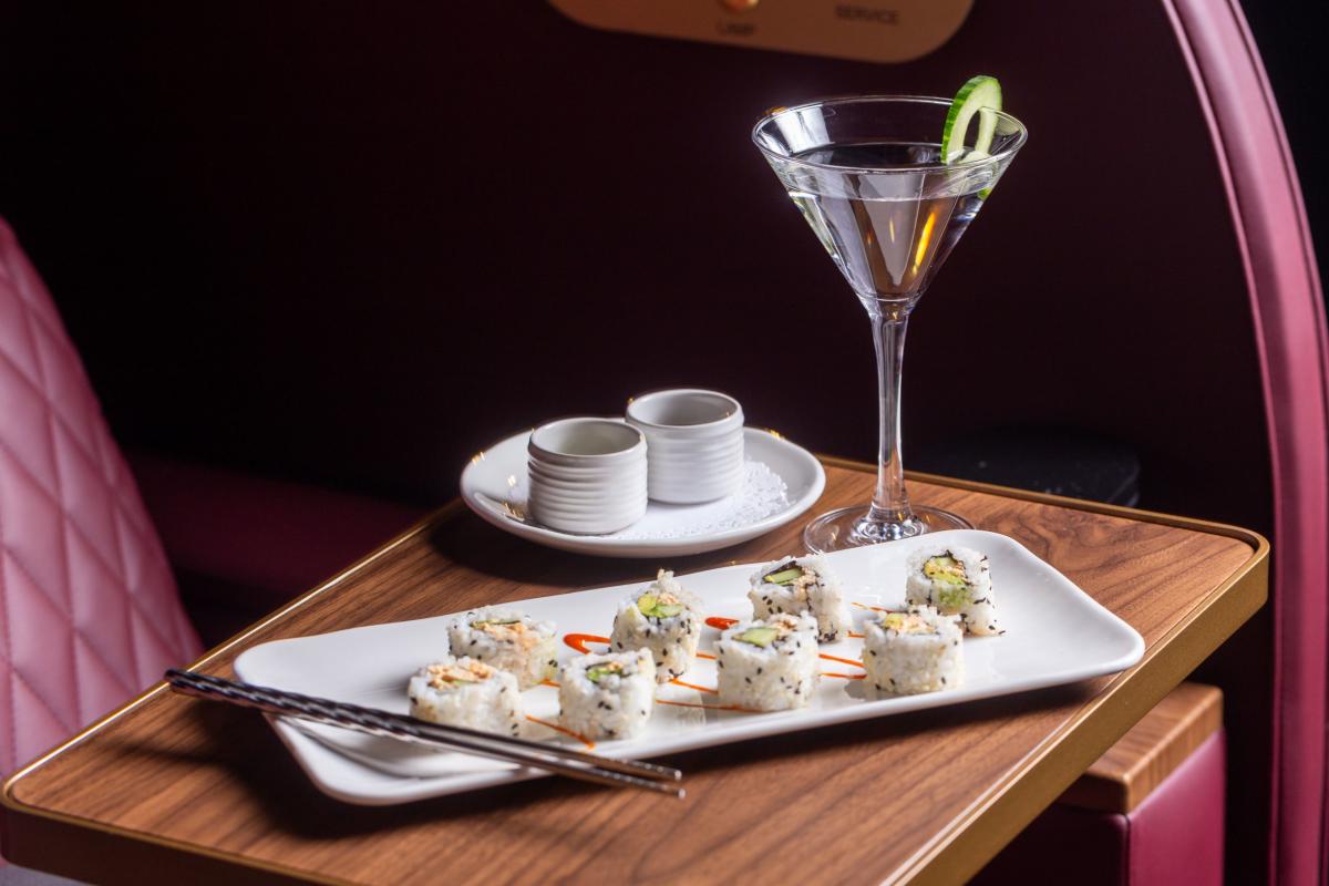 Sushi and martini at Reel Luxury Cinemas in The Woodlands, Texas