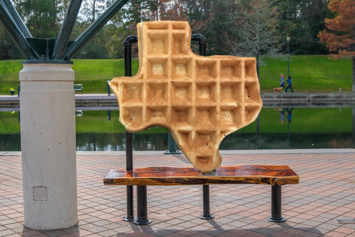 April Fools Art - Texas-shaped Waffle as an art bench