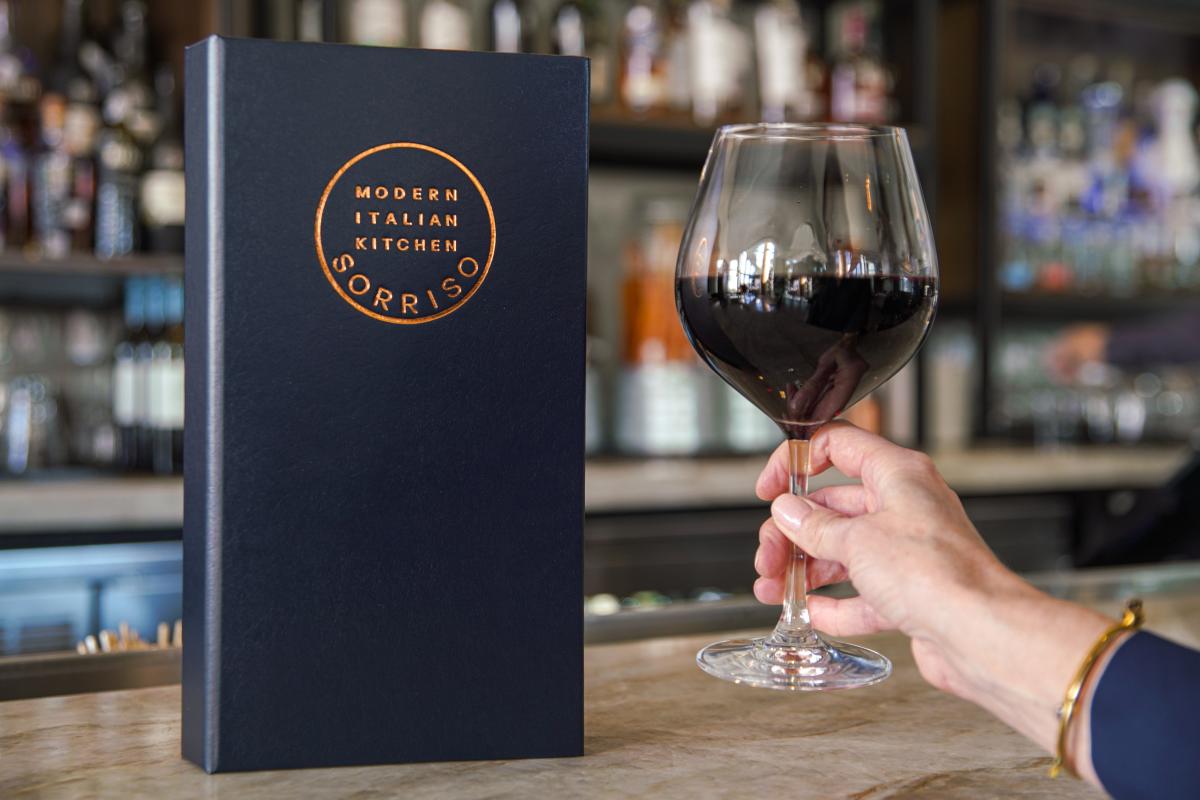 Sorriso menu with wine glass in The Woodlands, Texas