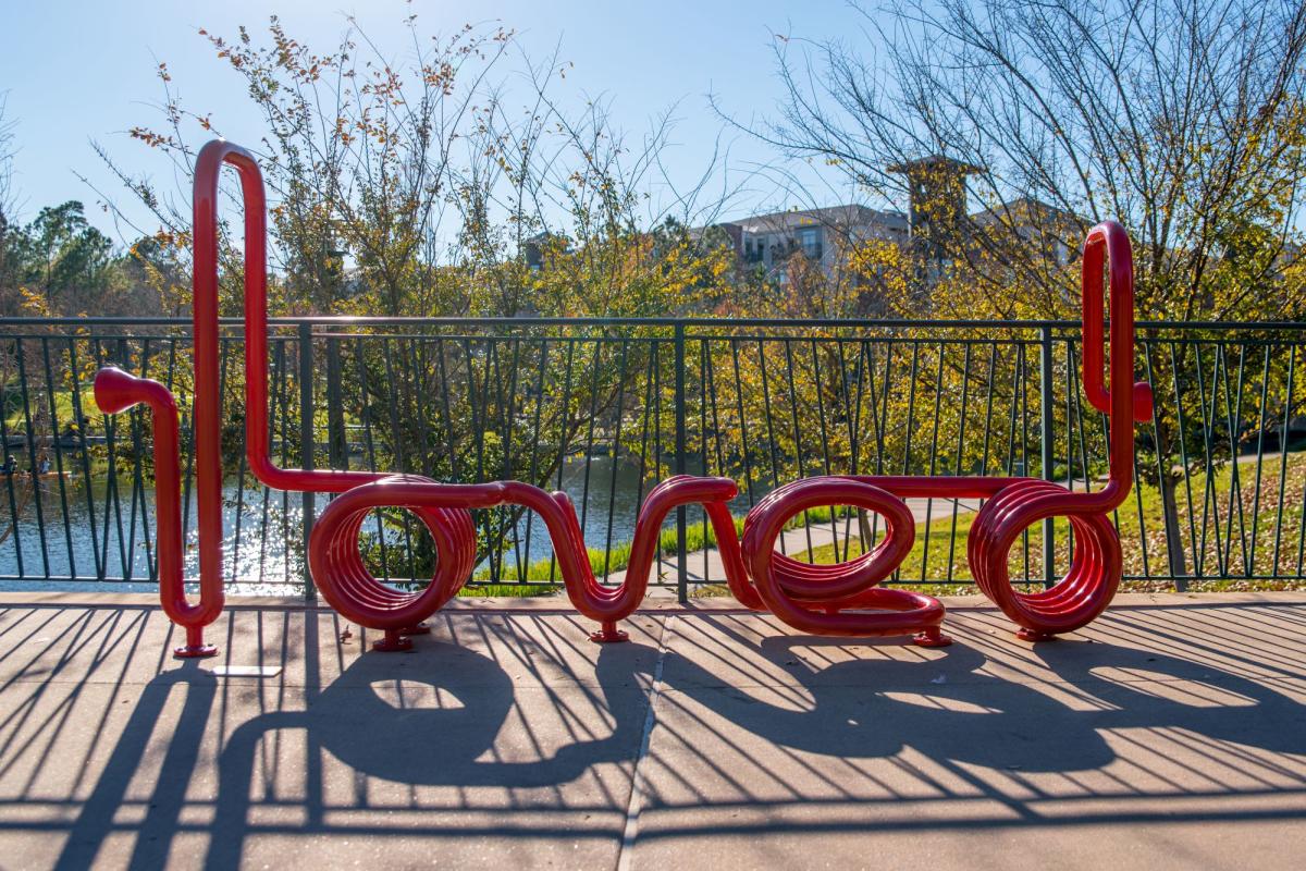 You Are Loved art bench at Town Green Park in The Woodlands, Texas