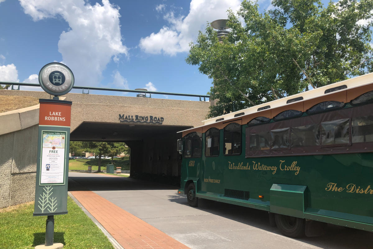 The Woodlands Waterway Trolley at the Lake Robbins Stop