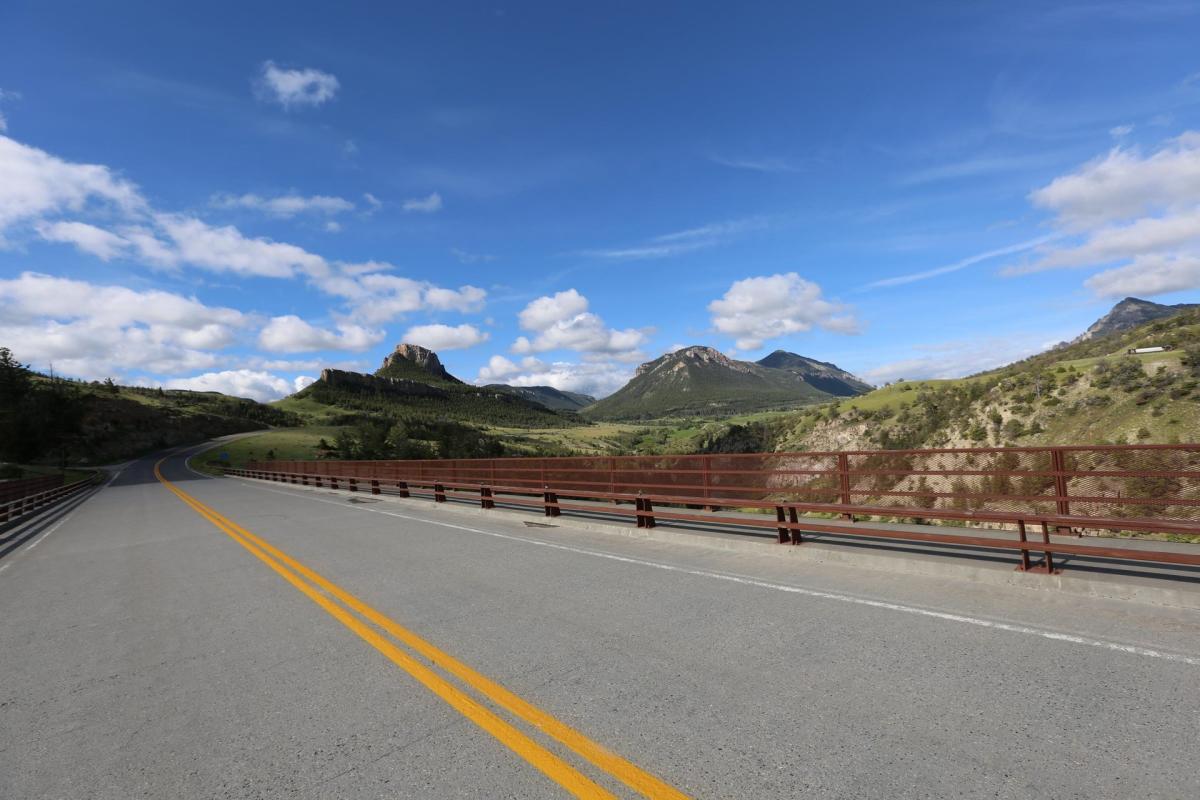 Chief Joseph Highway road with mountains in the distance.
