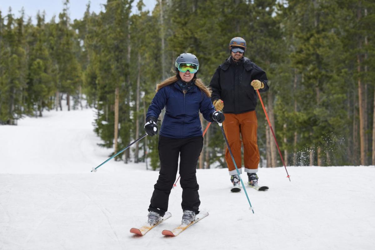 Snowy Range Ski Resort Couple Skiing