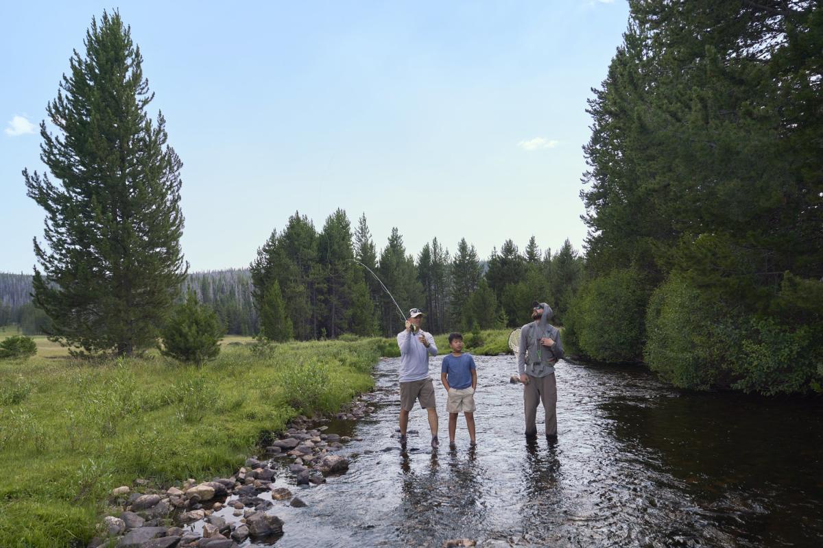 Father and son on a guided fly fishing trip in Carbon County