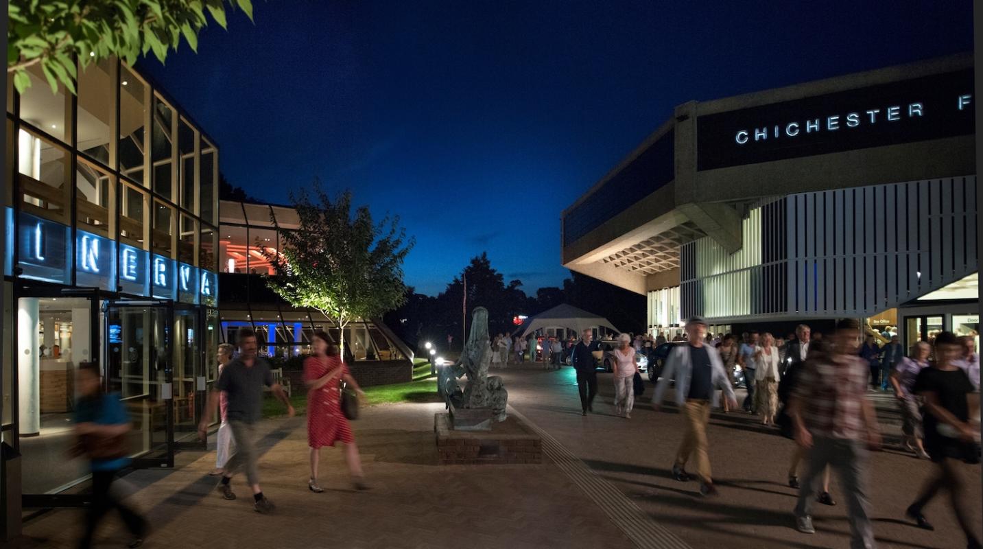 Chichester Festival Theatre exterior at night