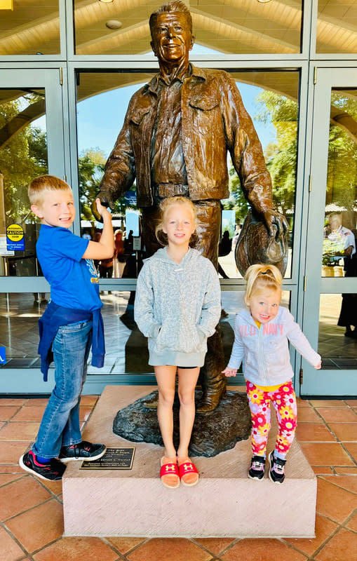 Duke, Raegan and Jovi learn about the Cold War, American history and get to go onboard an actual Air Force One plane during a visit to the Ronald Reagan Presidential Library and Museum in Simi Valley, California in 2023.