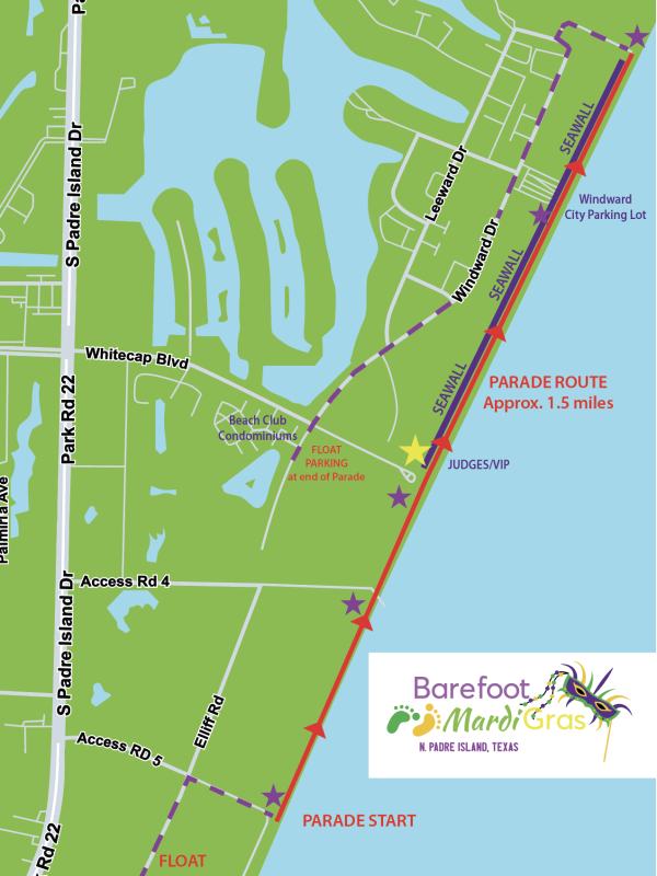 Barefoot Mardi Gras route map