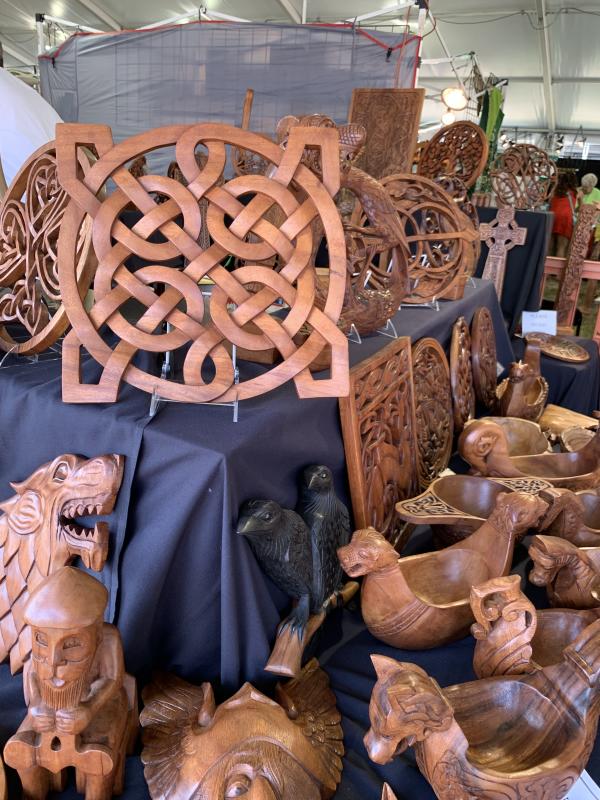 Celtic inspired wooden decoration vendor table.