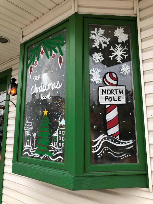 Fuller Plants holiday window at the State Blvd Storefront in Fort Wayne, Indiana.