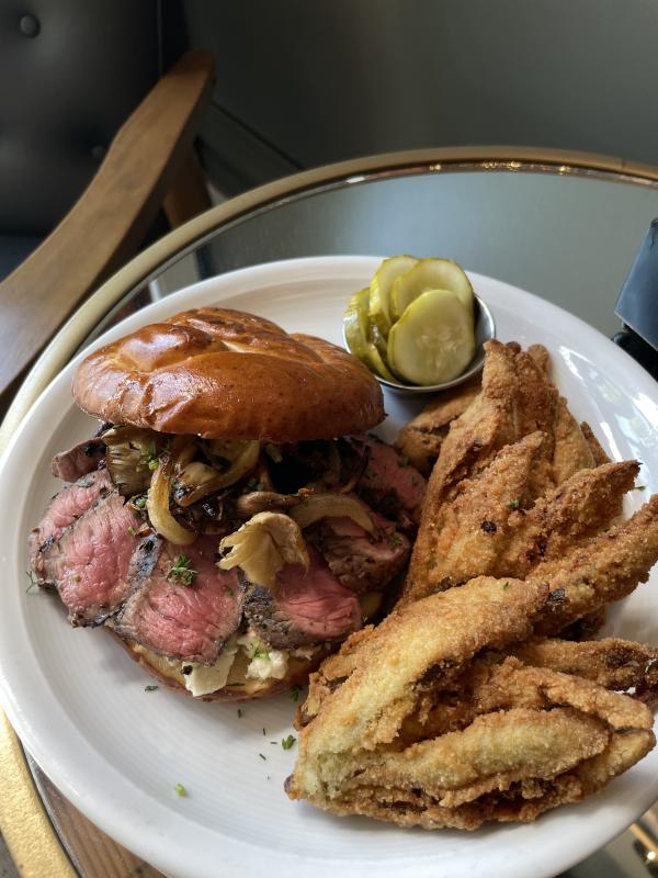 Delilah's Steakhouse Burger and fried okra