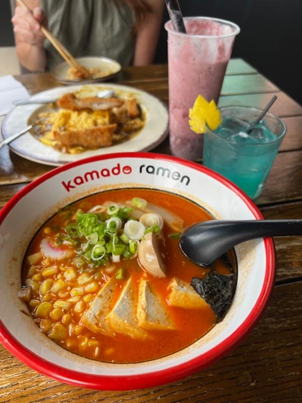 Two bowls of ramen on a table
