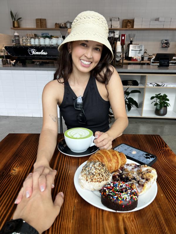 Jasmin and Chris - Sweet Simple Vegan - visiting Timeless Coffee in Oakland California