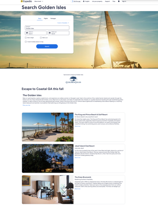 This is an example of the Expedia co-op landing page.