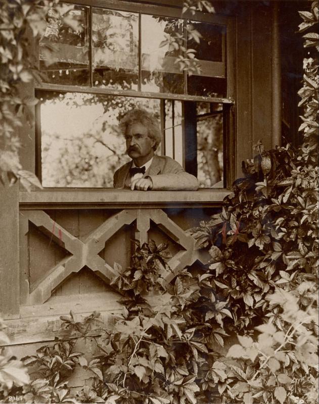 Mark Twain looking out the Study window
