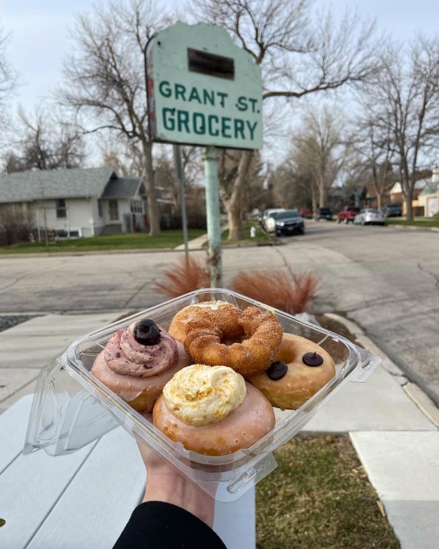 A box of donuts from Grant St. Grocery in Casper, WY