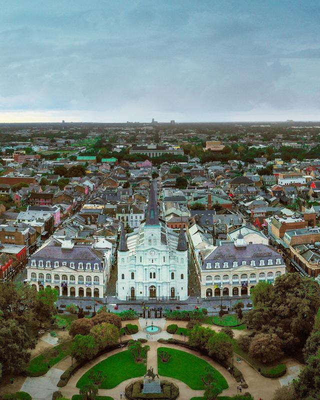 St. Louis Cathedral in Jackson Square, Aerial cityscape