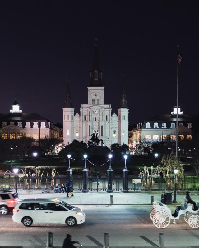 Jackson Square and St. Louis Cathedral at night
