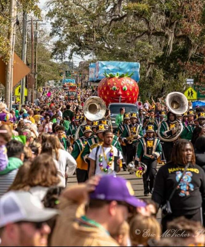 Krewe of Bogue Falaya parade in downtown Covington